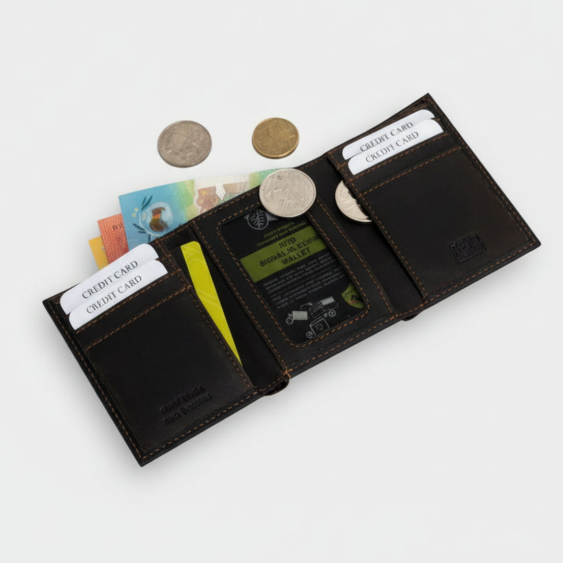 Greenwood Leather Men’s Tri-Fold RFID Wallet