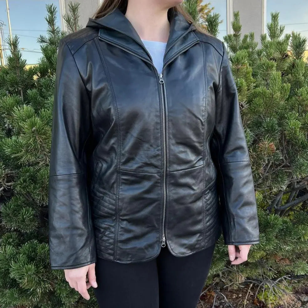 Sheep Leather Jacket with Removable Hood Women's Leather Jackets Boutique of Leathers/Open Road