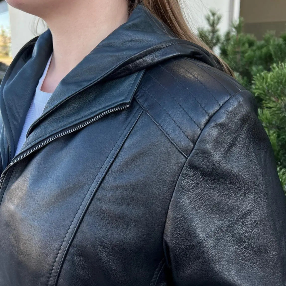 Sheep Leather Jacket with Removable Hood Women's Leather Jackets Boutique of Leathers/Open Road