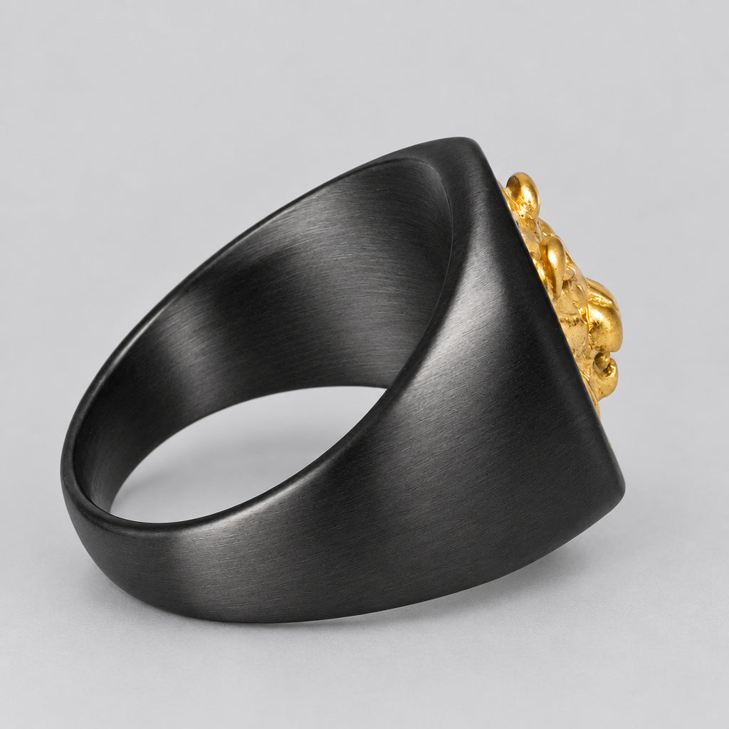 SteelTime Men's Black Stainless Steel Signet Ring with Gold Lion Men's Jewelry Boutique of Leathers/Open Road