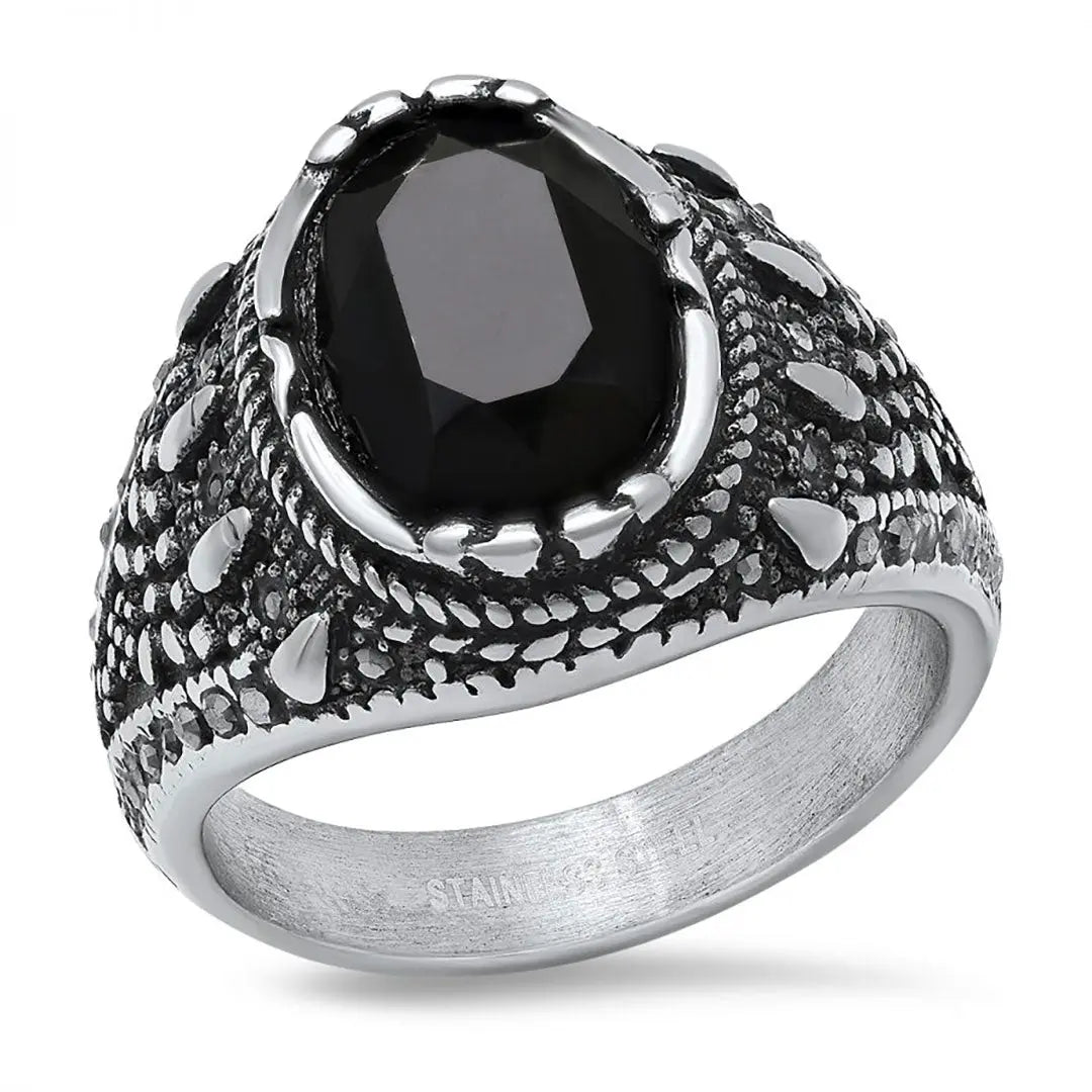 SteelTime Men's Stainless Steel Gothic Simulated Black Diamond Ring Men's Jewelry Boutique of Leathers/Open Road