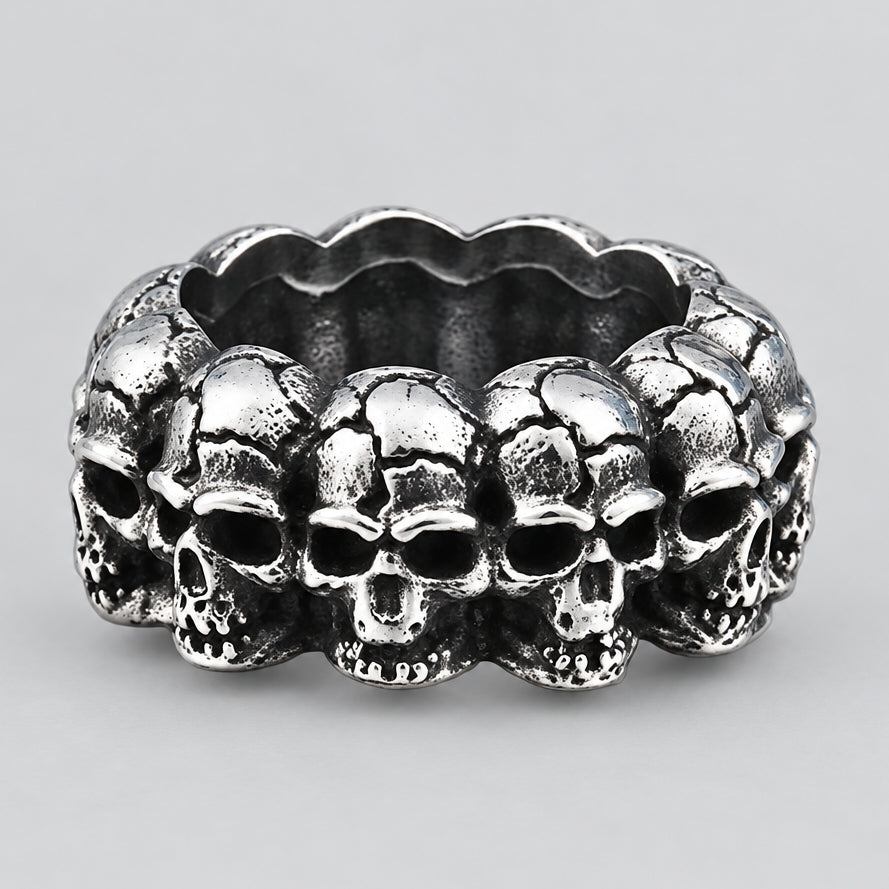 SteelTime Men's Stainless Steel Gothic Vintage Biker Skeleton Head Ring Men's Jewelry Boutique of Leathers/Open Road