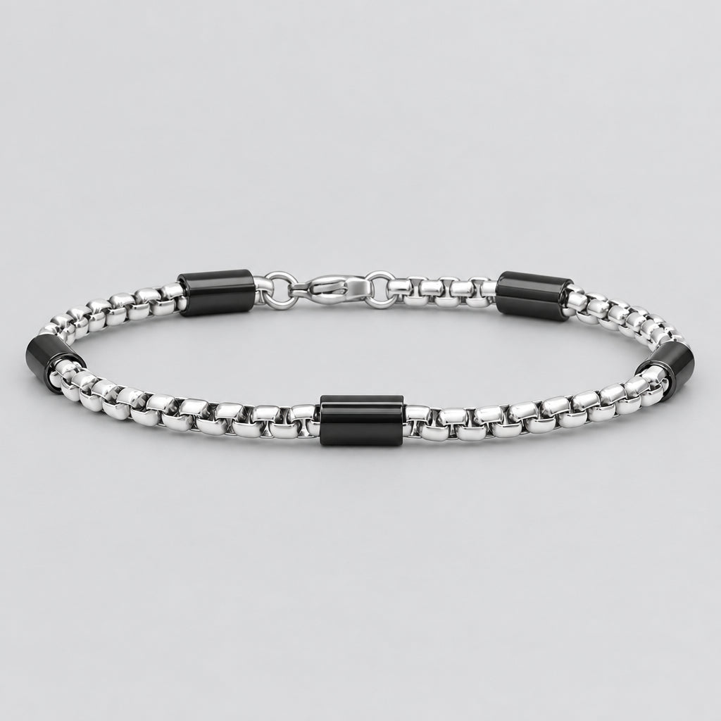 SteelTime Men's Two Tone Black and Stainless Steel Bar & Box Chain Bracelet Men's Jewelry Boutique of Leathers/Open Road