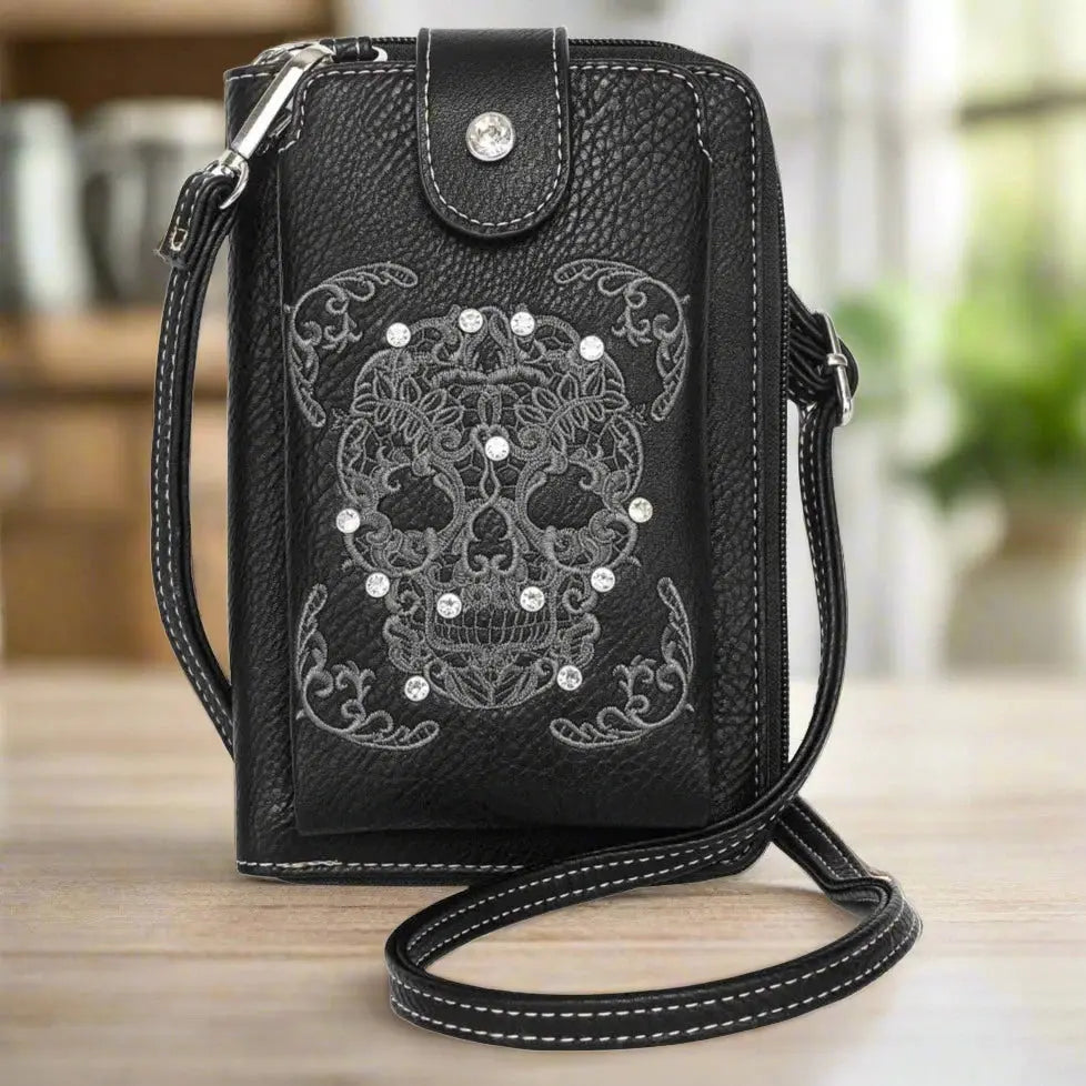 Sugar Skull Phone Crossbody Bag Boutique of Leathers Open Road