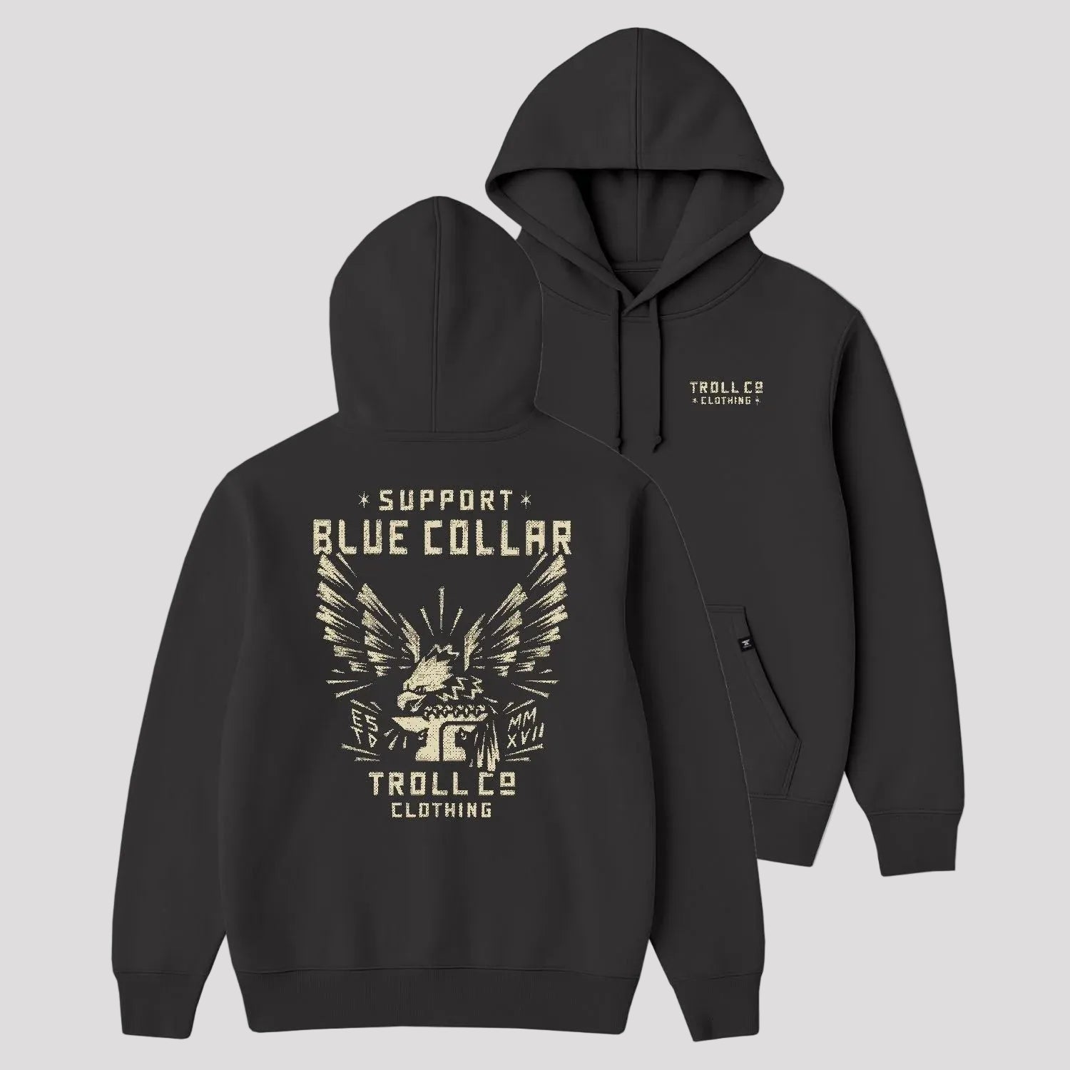 DHCM Men's Support Blue Collar Perched Eagle Hoodie | Comfortable Workwear