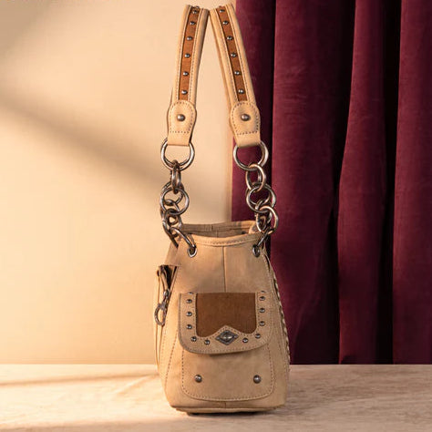 Montana West Cut-Out Embroidered Satchel. Suede-Feel Western Bag with Aztec Concho - Boutique of Leathers/Open Road