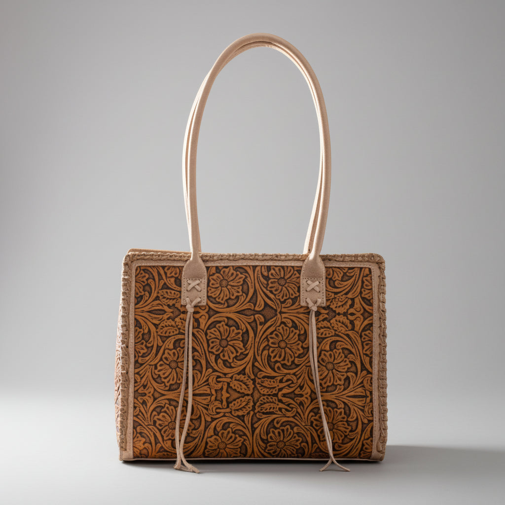 Montana West Vintage Tooled Tote Bag. Floral Embossed Western Handbag - Boutique of Leathers/Open Road
