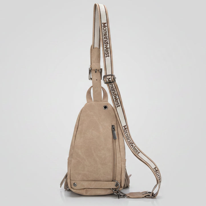 Montana West Tooled Fringe Sling Bag. Western PU Leather Floral Crossbody with Adjustable Strap - Boutique of Leathers/Open Road