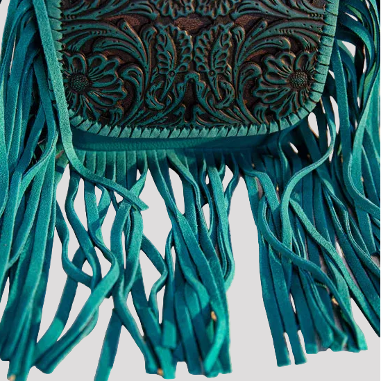 Montana West Vintage Tooled Leather Fringe Crossbody Bag. Floral Embossed Western Bag - Boutique of Leathers/Open Road