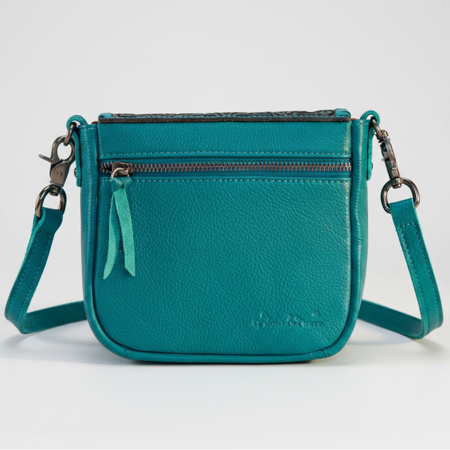 Montana West Vintage Tooled Leather Fringe Crossbody Bag. Floral Embossed Western Bag - Boutique of Leathers/Open Road