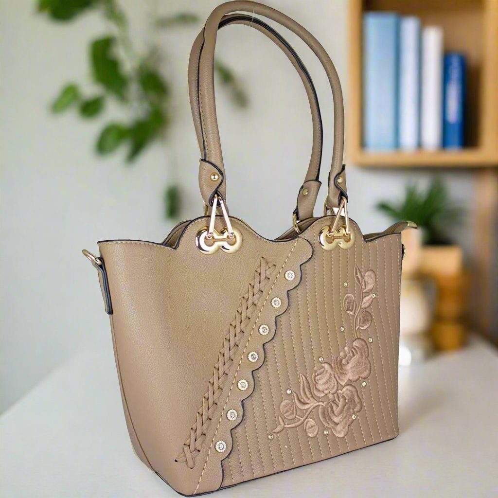 Temptation Italy Floral Embroidered Two Handle Shoulder Bag - Boutique of Leathers/Open Road