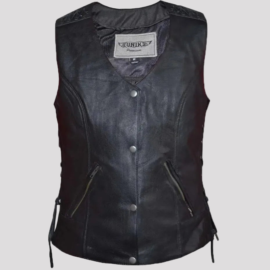 Unik International Women's Eyelet Laced 2 Pocket Vest Women's Vests Boutique of Leathers/Open Road