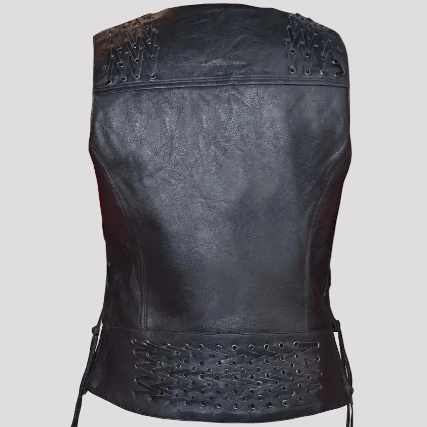 Unik International Women's Eyelet Laced 2 Pocket Vest - Boutique of Leathers/Open Road