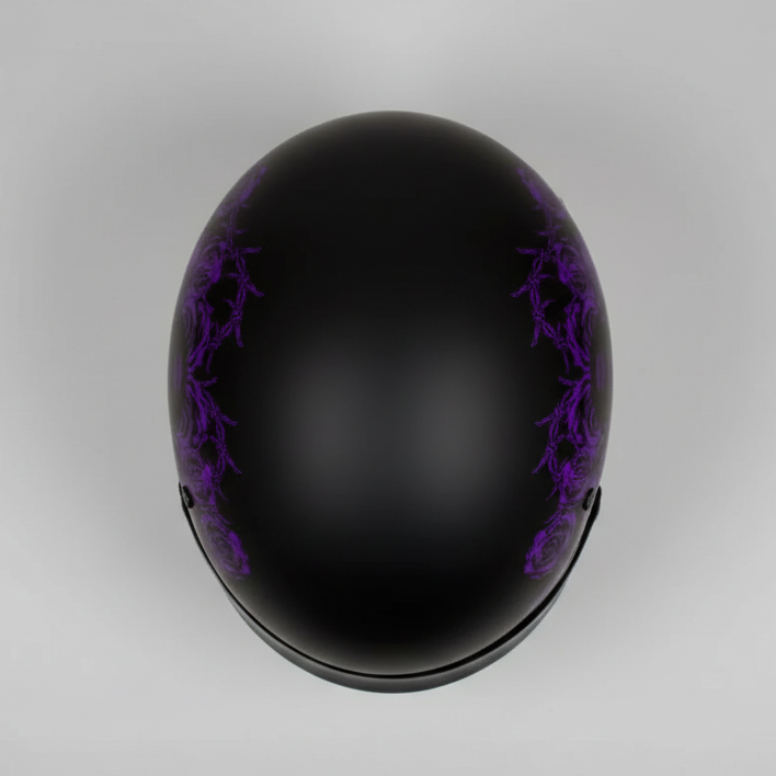 VOSS 707FRP Black Skull and Rose Half Helmet with Peak Motorcycle Helmets Boutique of Leathers/Open Road