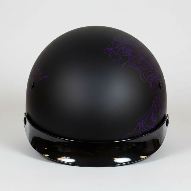 VOSS 707FRP Purple Paisley Half Helmet with Peak Motorcycle Helmets Boutique of Leathers/Open Road