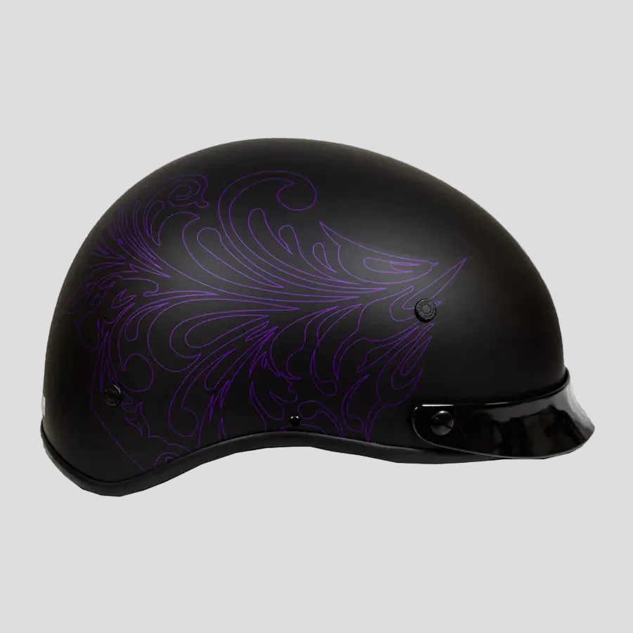 VOSS 707FRP Purple Paisley Half Helmet with Peak Motorcycle Helmets Boutique of Leathers/Open Road