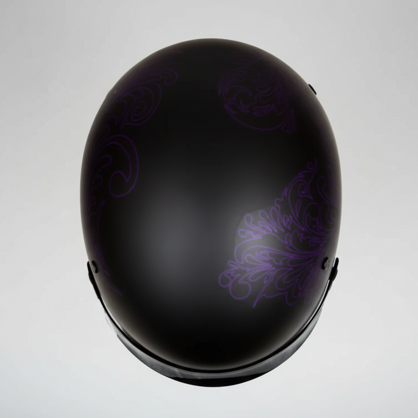 VOSS 707FRP Purple Paisley Half Helmet with Peak Motorcycle Helmets Boutique of Leathers/Open Road