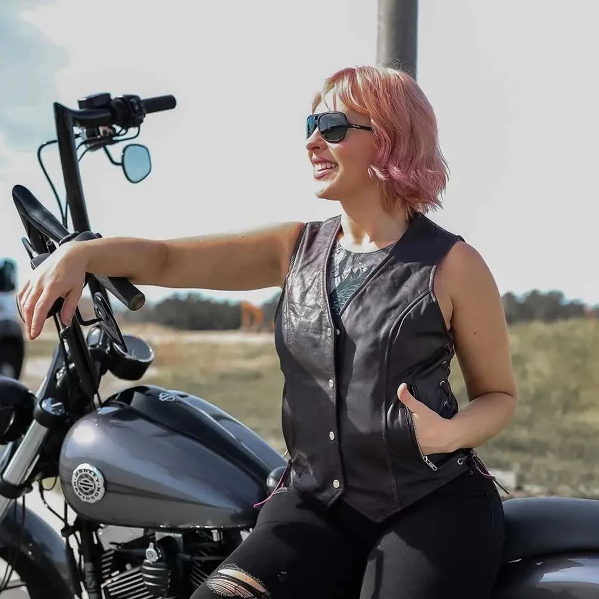Open Road Women's Lace Side Leather Vest