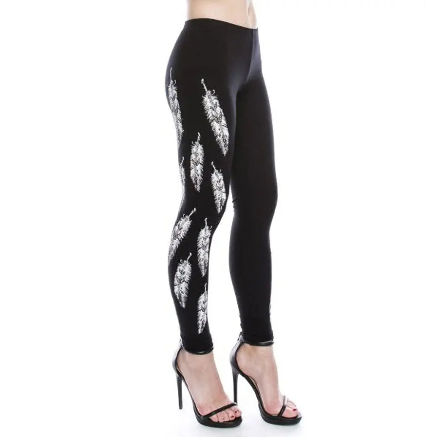 Vocal Women s Feather Print Leggings Boutique of Leathers Open Road