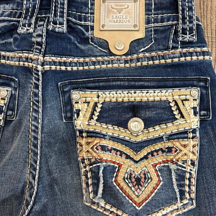 Eagle Warrior Men’s Premium Bootcut Jeans. Tribal Embroidered 7-Pocket Stretch Denim