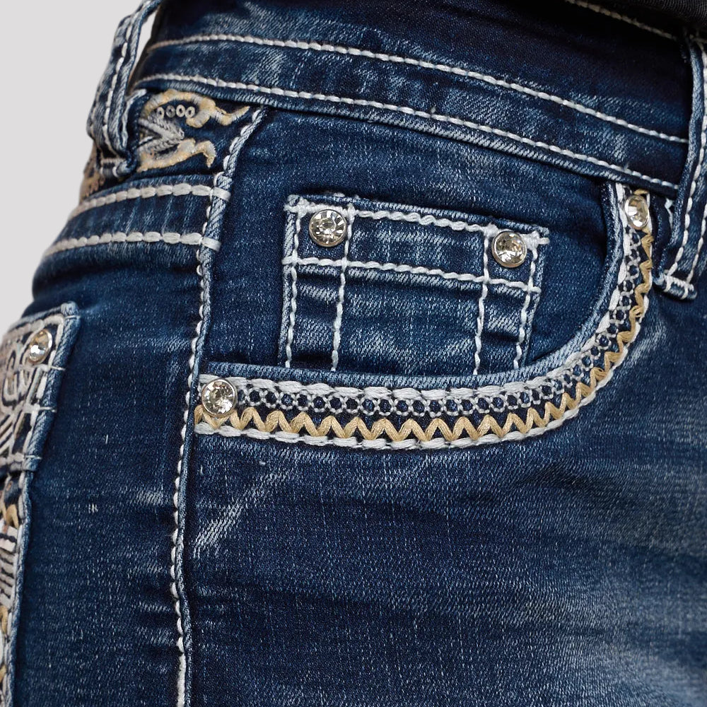 Westfield Eagle Women’s Embroidered Denim Shorts. High Waisted Cross Design Bling - Boutique of Leathers/Open Road