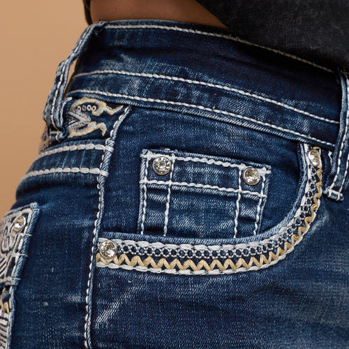 Westfield Eagle Women’s Embroidered Denim Shorts. High Waisted Cross Design Bling