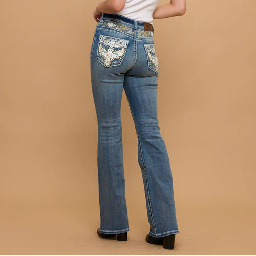 Westfield Eagle Women’s Embroidered Bootcut Jeans. High Waisted Eagle Bling Denim
