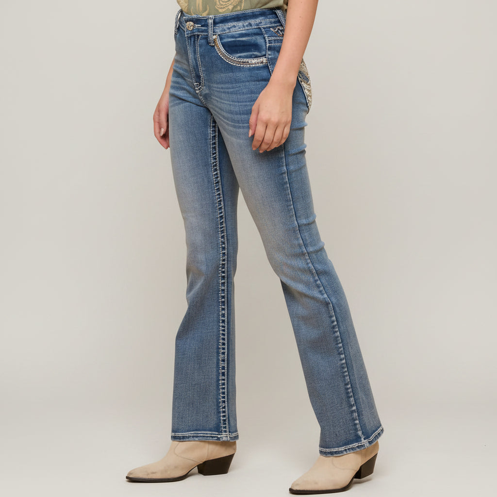 Westfield Eagle Women’s Embroidered Bootcut Jeans. Wings & Rose Bling Denim - Boutique of Leathers/Open Road