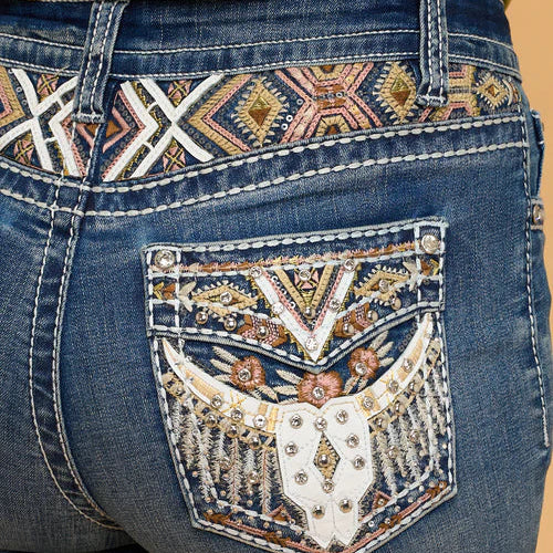 Westfield Eagle Women’s Embroidered Bootcut Jeans. Steerhead Bling Stretch Denim