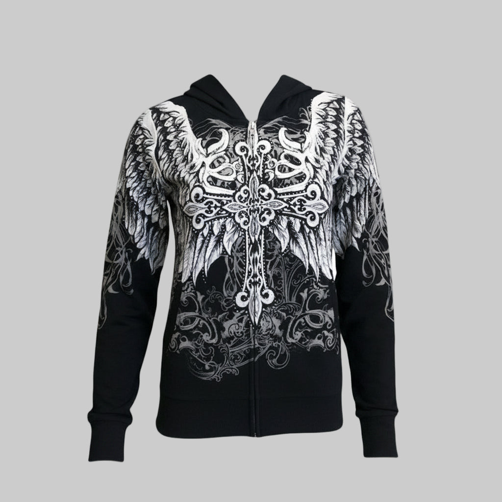 Women's Angel Wings Cross Hoodie - Boutique of Leathers/Open Road