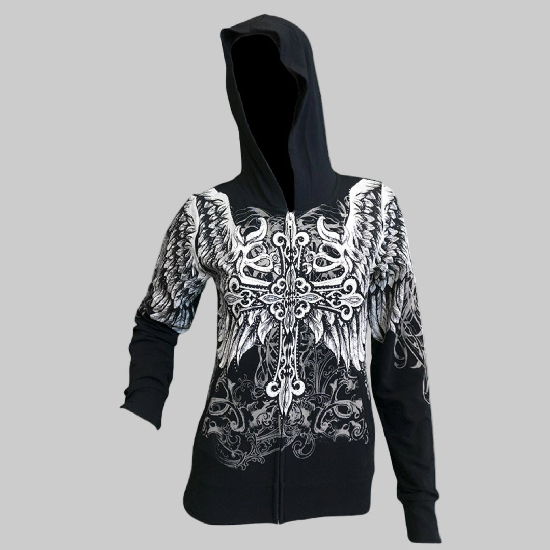 Women's Angel Wings Cross Hoodie - Boutique of Leathers/Open Road