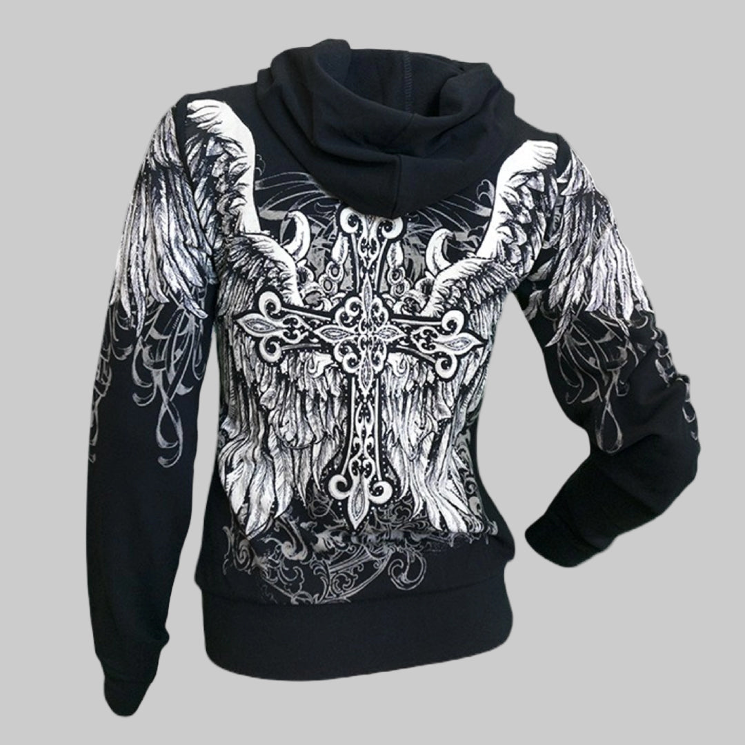 Women's Angel Wings Cross Hoodie - Boutique of Leathers/Open Road