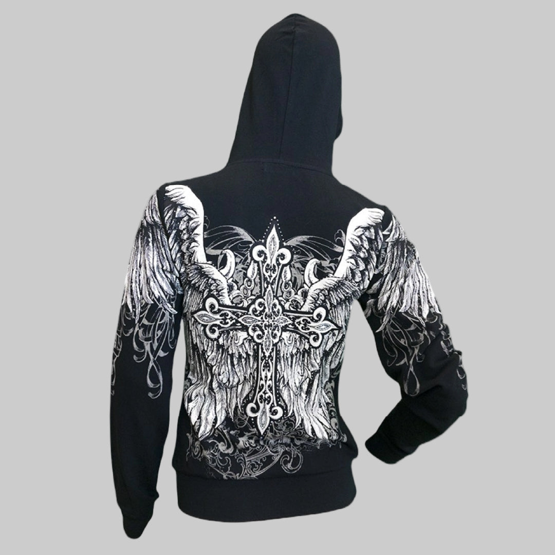 Women's Angel Wings Cross Hoodie - Boutique of Leathers/Open Road