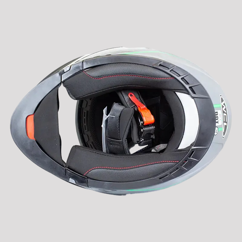 West Coast Leather Black and Green Leather Biker Helmet Motorcycle Helmets Boutique of Leathers/Open Road