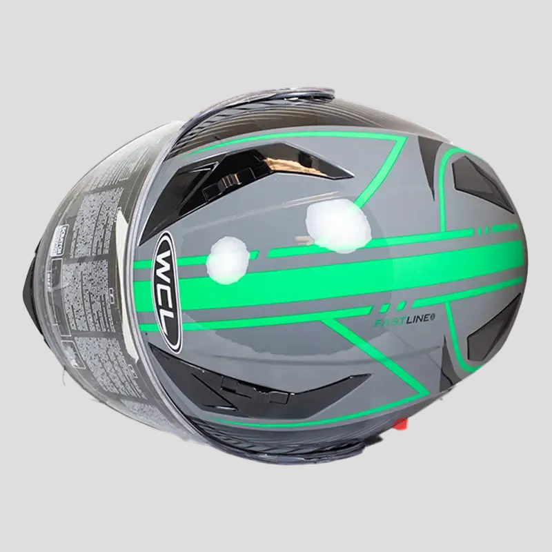 West Coast Leather Black and Green Leather Biker Helmet Motorcycle Helmets Boutique of Leathers/Open Road