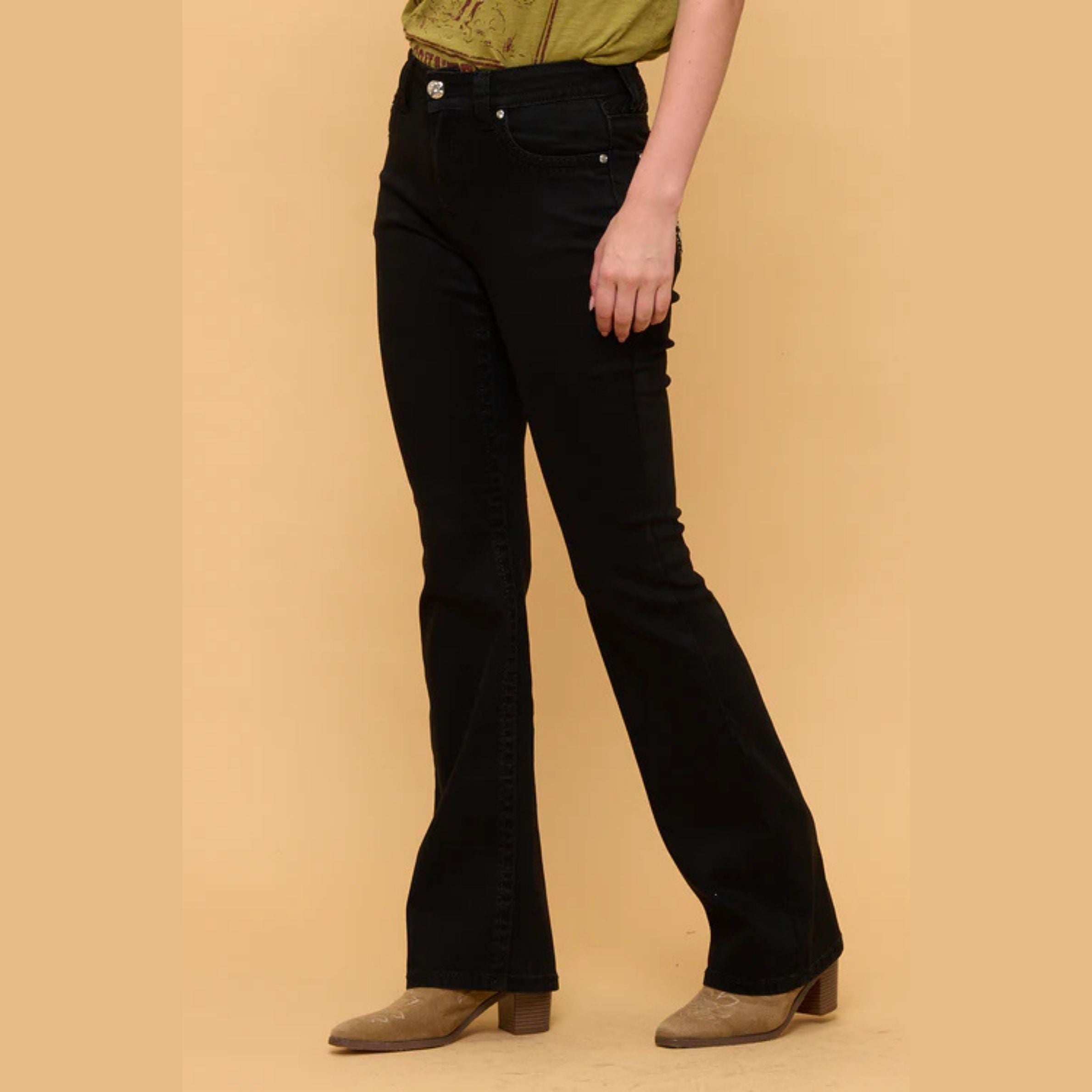 Westfield Eagle Women’s Black Bootcut Bling Jeans. High Waisted Embroidered Western Denim