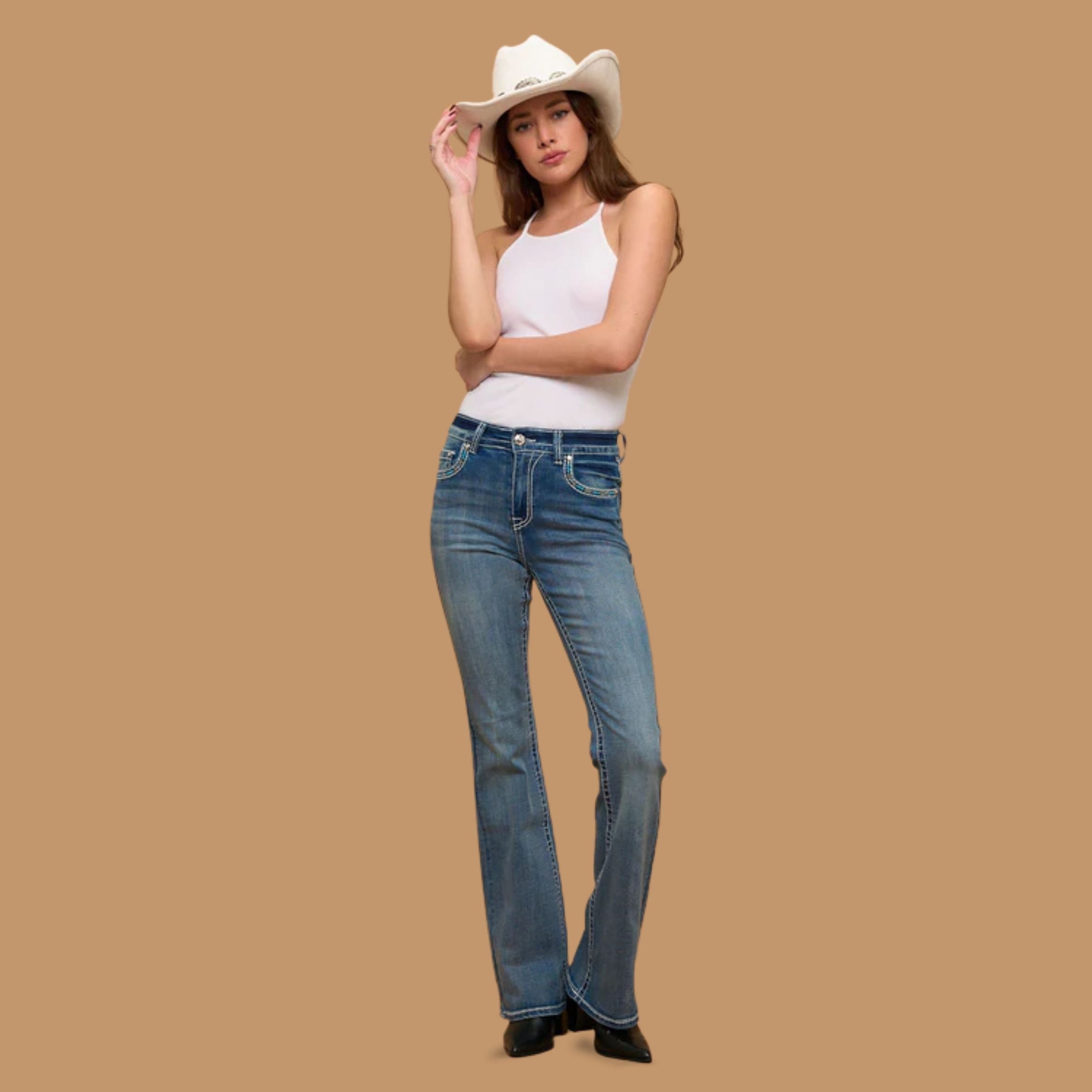 Westfield Eagle Women’s Embroidered Bootcut Jeans. High Waisted Eagle Bling Denim