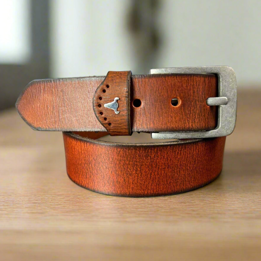 Men's Buffalo Grain Leather Belt - Boutique of Leathers/Open Road