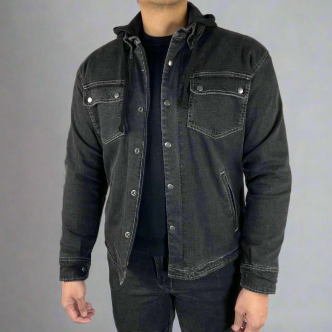 Men’s Armored Denim Shirt with Removable Hoodie - Boutique of Leathers/Open Road