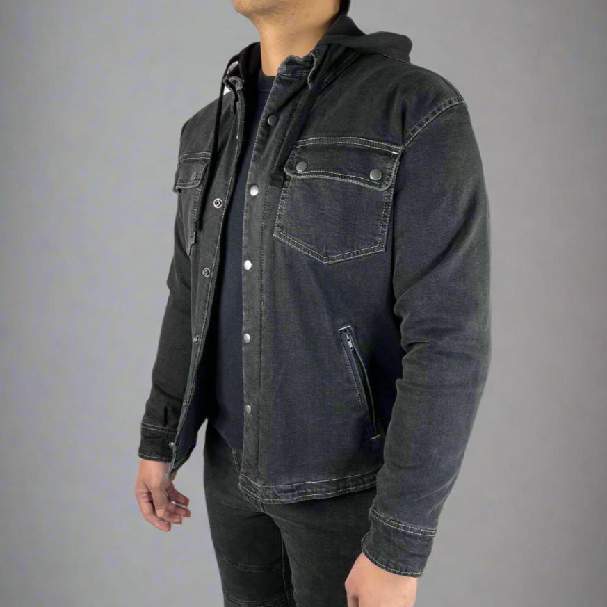 Men’s Armored Denim Shirt with Removable Hoodie - Boutique of Leathers/Open Road