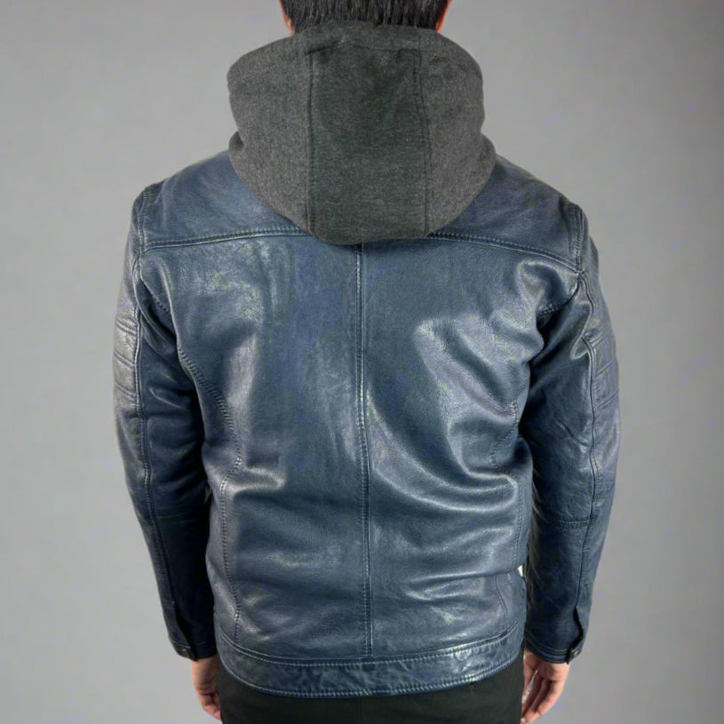 Men's Sheep Leather Jacket with Removable Hoodie - Boutique of Leathers/Open Road