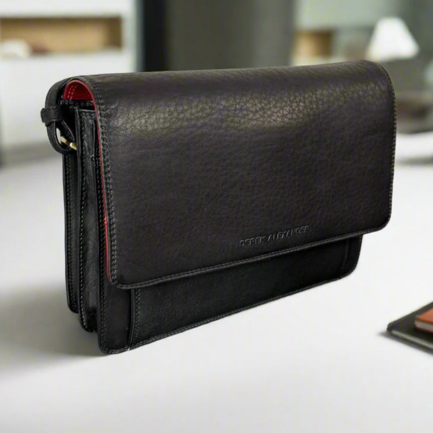 Derek Alexander Half Flap Organizer Leather Messenger Crossbody Bag