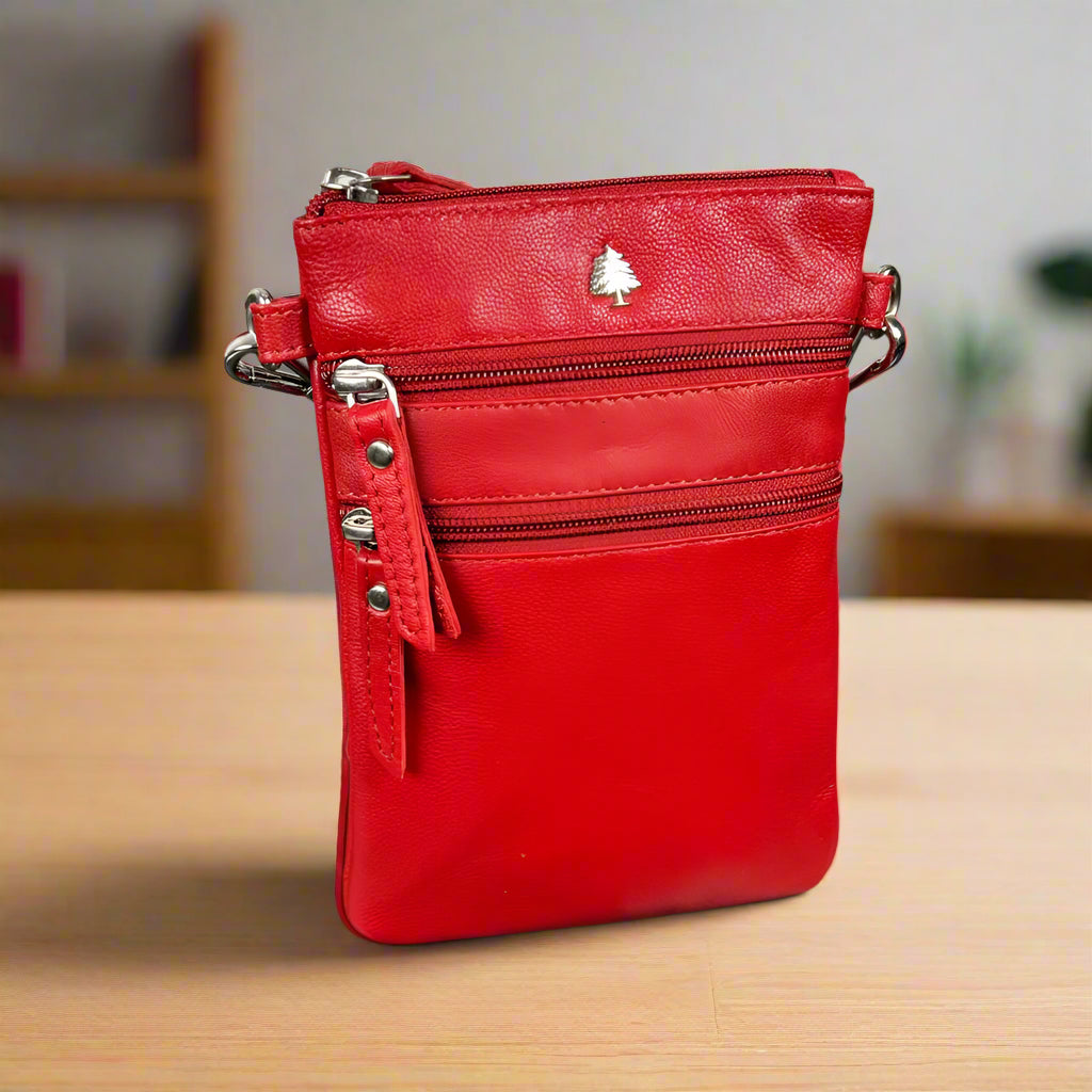 Greenwood Leather Mini Crossbody Bag with 3 Zipper Pockets - Boutique of Leathers/Open Road