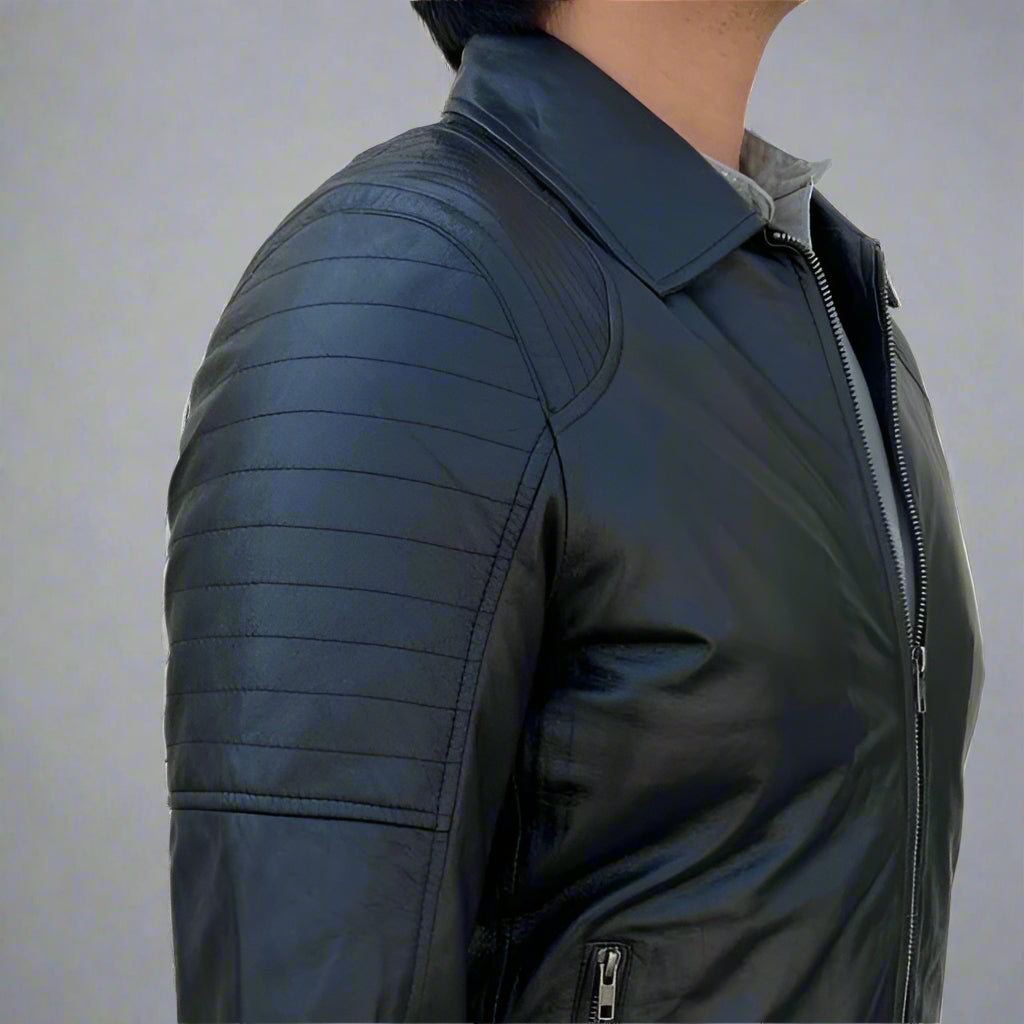 Men's Sheep Leather Jacket. Classic Quilted Shoulder Design with 2 Pockets - Boutique of Leathers/Open Road