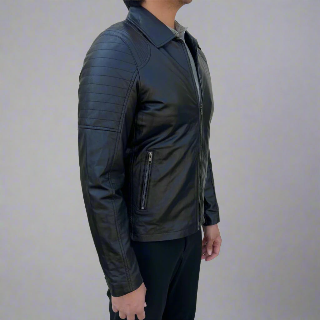 Men's Sheep Leather Jacket. Classic Quilted Shoulder Design with 2 Pockets - Boutique of Leathers/Open Road
