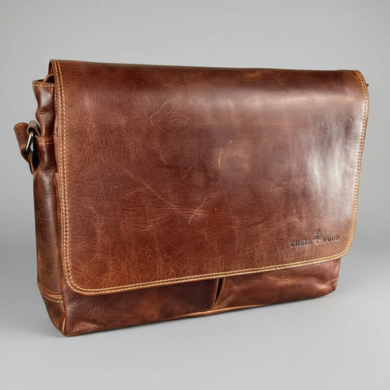 Greenwood Leather Laptop Bag. Premium Waxed Full-Grain Leather Briefcase for 16" Laptops - Boutique of Leathers/Open Road