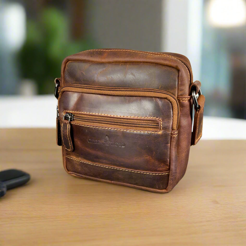 Greenwood Leather Mini-Messenger Bag. Compact Wax Pull-Up Leather Bag for Urban Adventures - Boutique of Leathers/Open Road