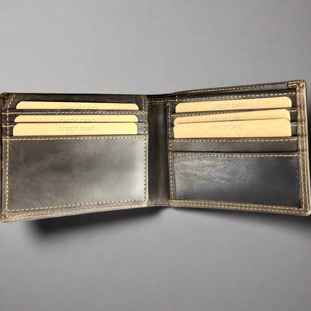 Greenwood Men's Leather Bifold Wallet. Premium RFID Protection Wallet with Flip Compartment - Boutique of Leathers/Open Road