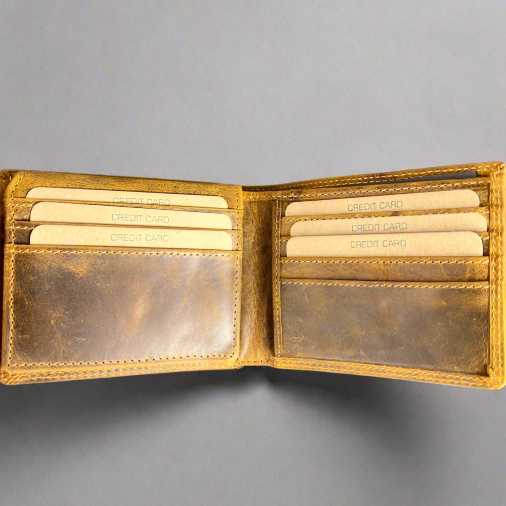 Greenwood Men's Leather Bifold Wallet. Premium RFID Protection Wallet with Flip Compartment - Boutique of Leathers/Open Road