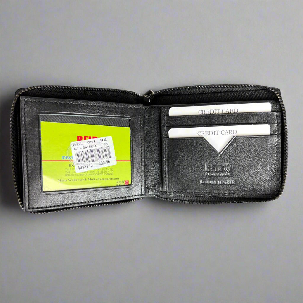 Greenwood Men's Leather Wallet. Premium RFID Protection Zip-Around Wallet - Boutique of Leathers/Open Road